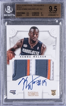 2012-13 Panini National Treasures Gold #108 Kemba Walker Jersey Patch Auto Rookie Card (#3/5) - BGS GEM MINT 9.5/BGS 10